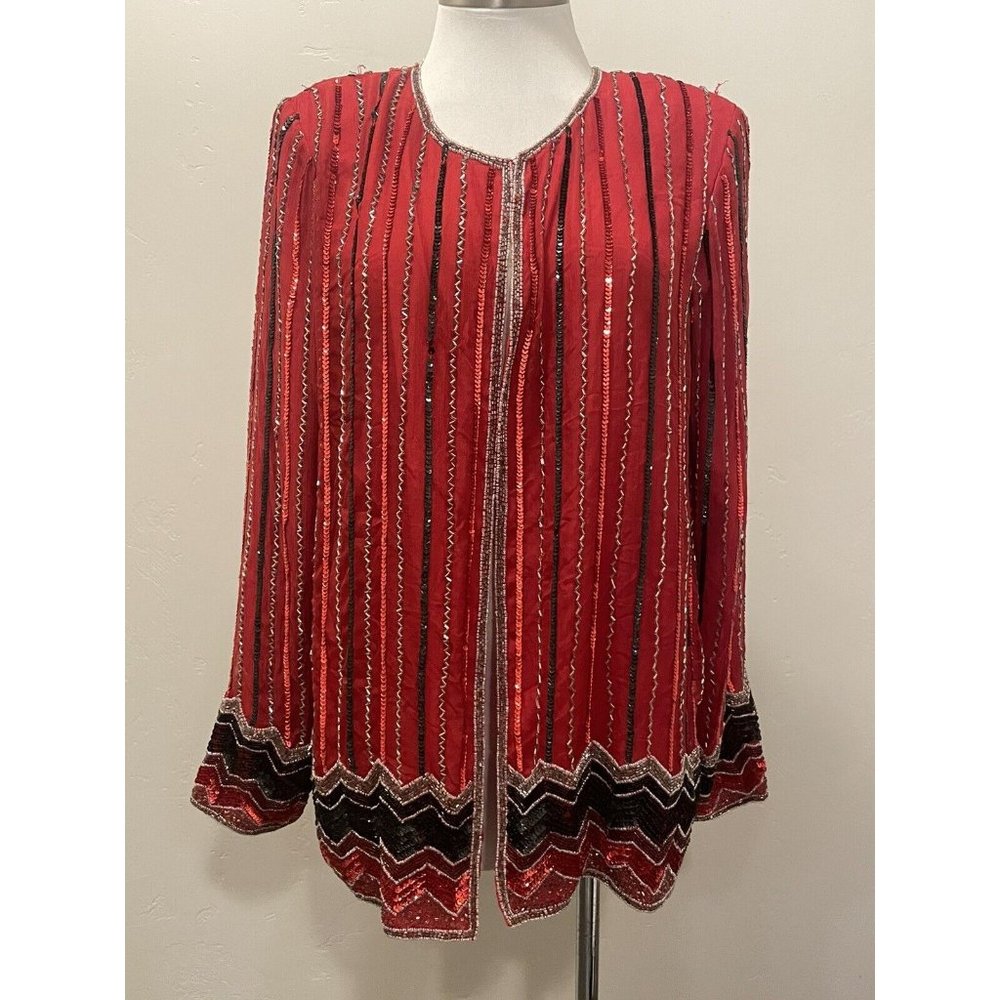 NWT VTG 80's Jean for Joseph Le Bon Silk Sequin Beaded Colorful Holiday Jacket M
